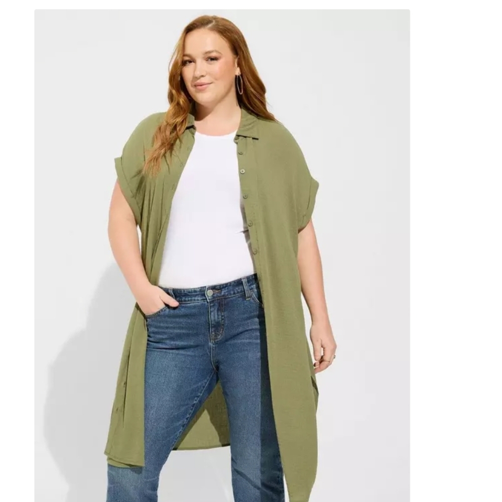 Olive Green Sleeveless Duster
